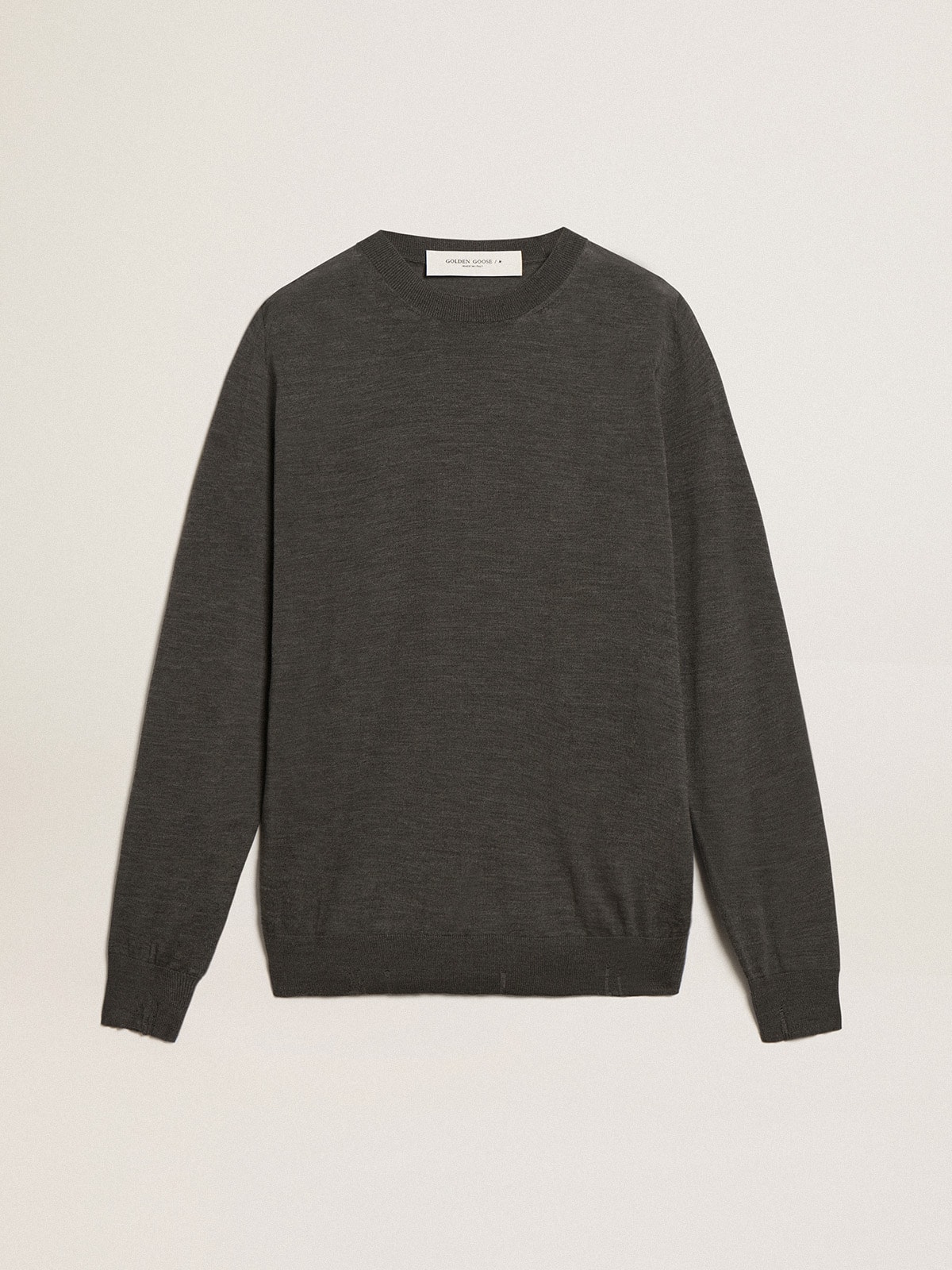 Men's round-neck sweater in dark gray mélange wool| Golden Goose