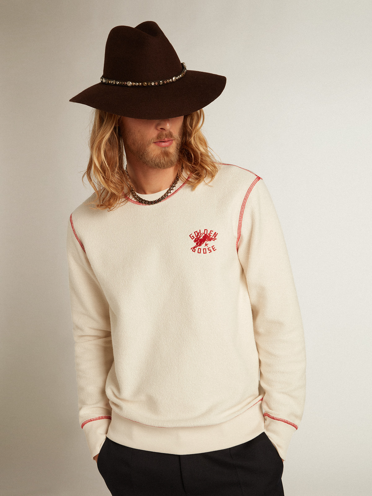 Men's heritage white sweatshirt with CNY logo| Golden Goose