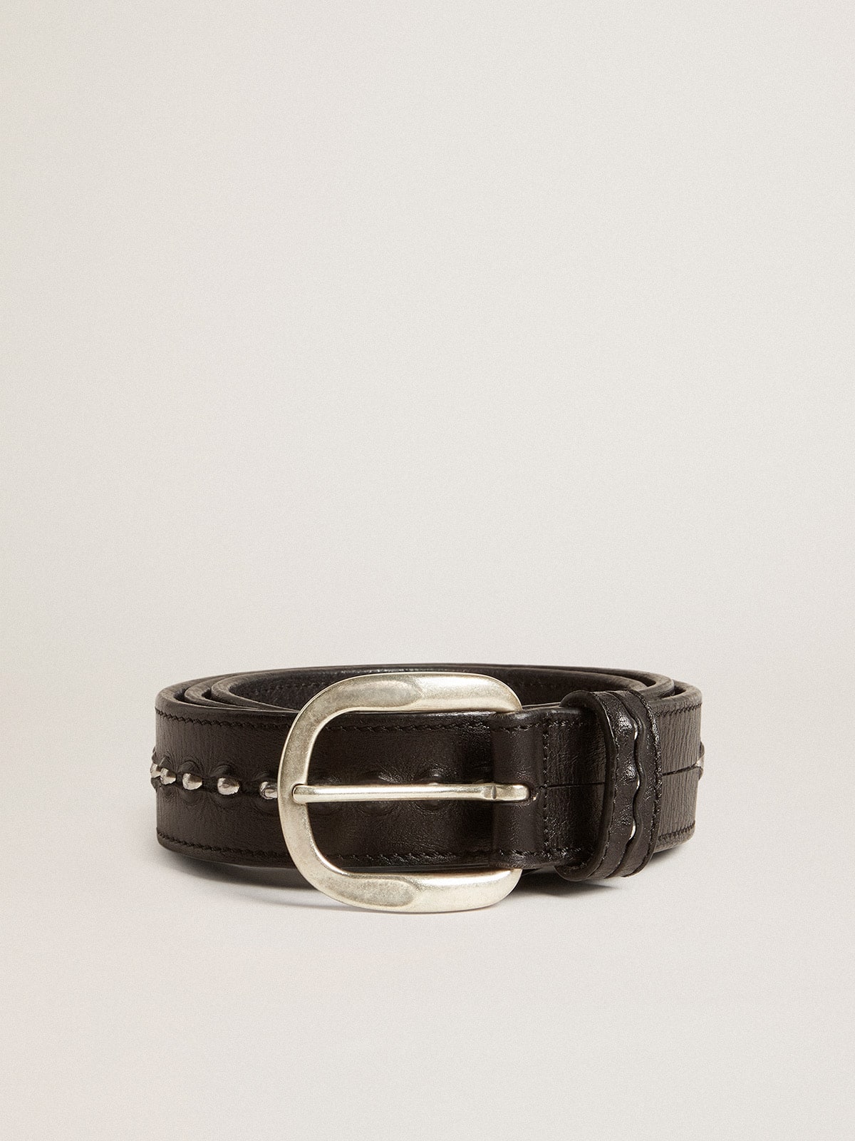 Black leather belt with studs| Golden Goose