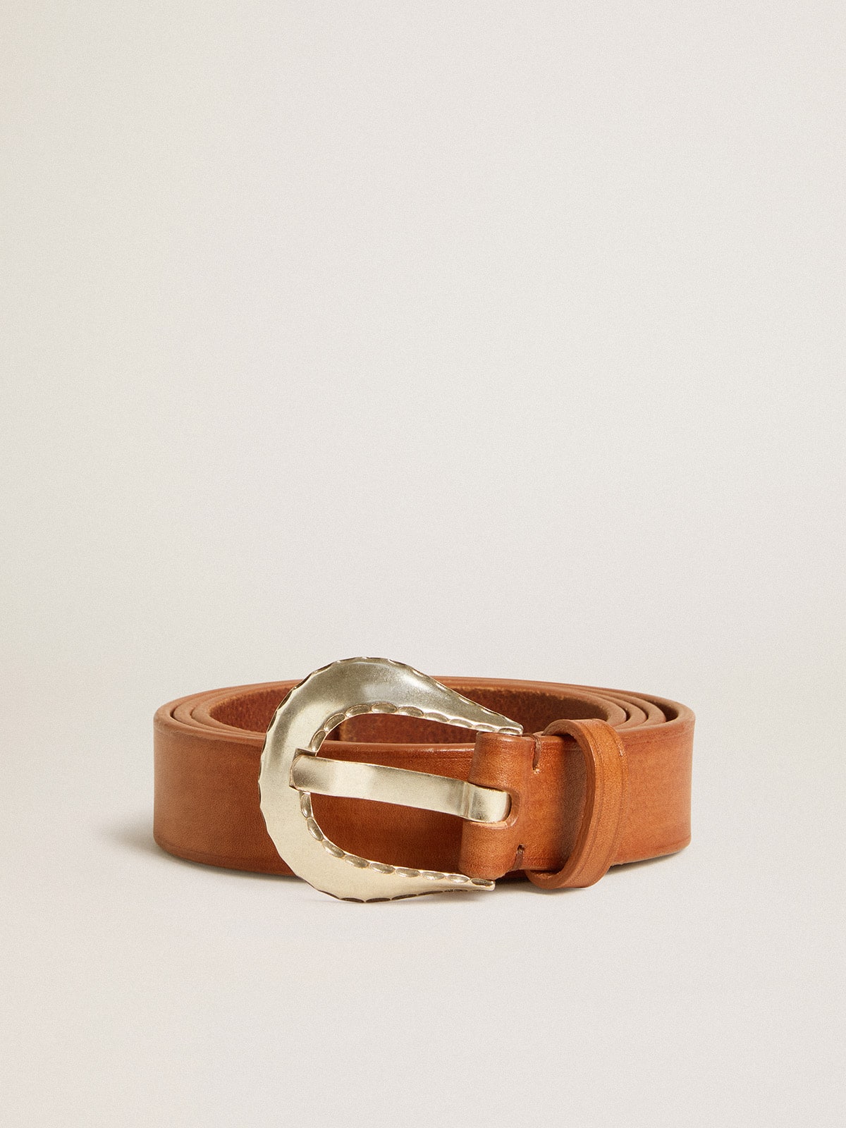 Men's belt in tan-colored washed leather| Golden Goose