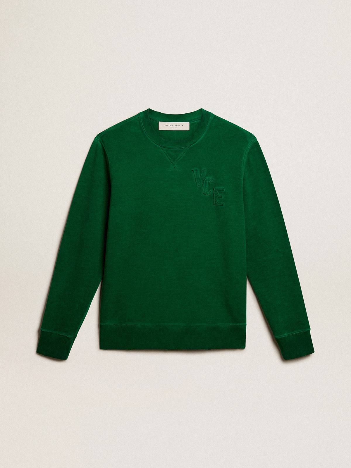 Round-neck sweatshirt in green cotton fleece| Golden Goose
