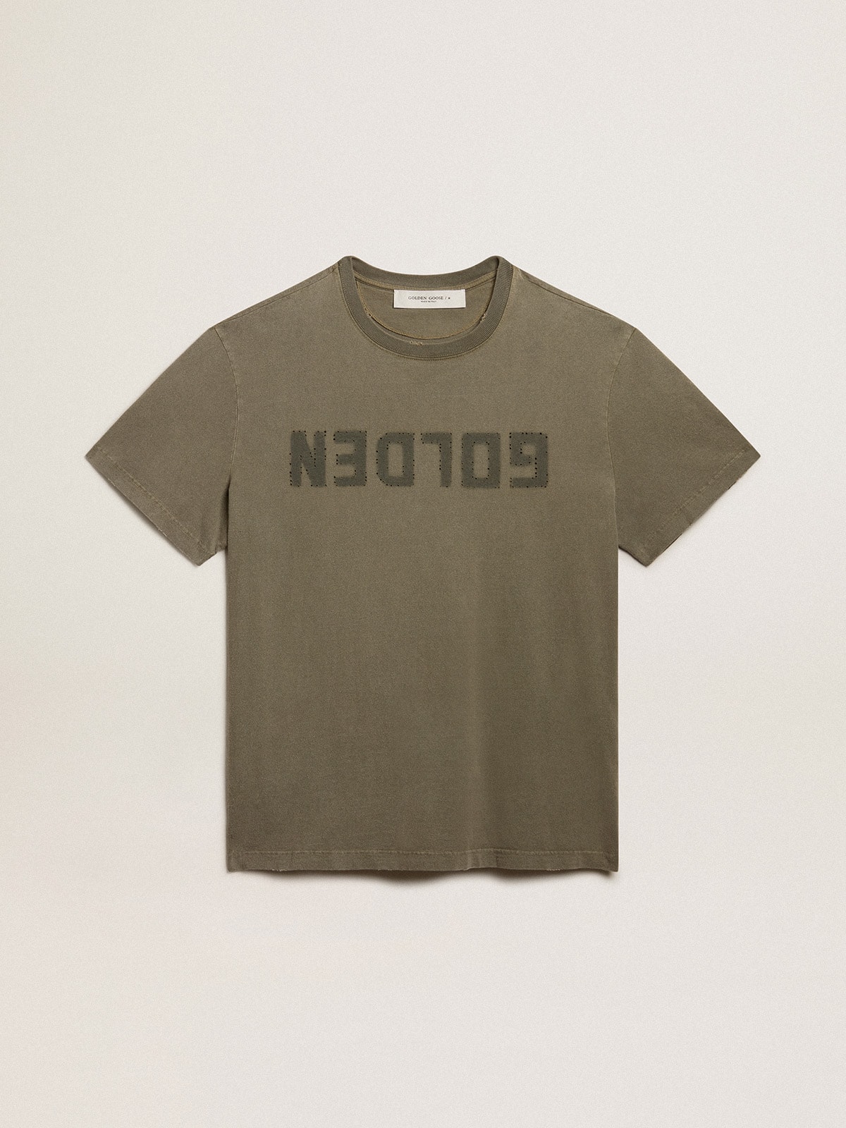 Men's olive green T-shirt with Golden lettering| Golden Goose