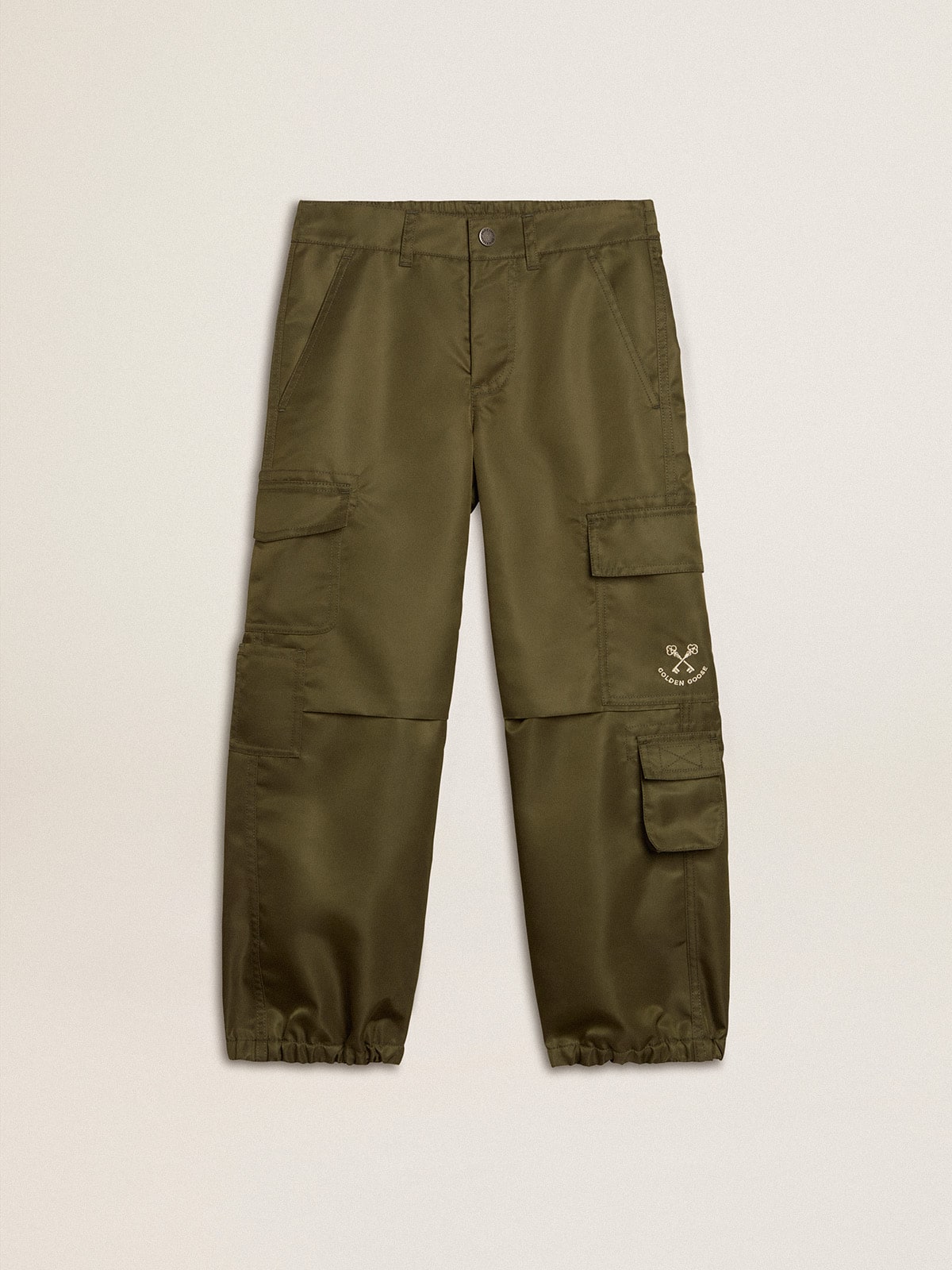 Kids cargo pants in military green| Golden Goose