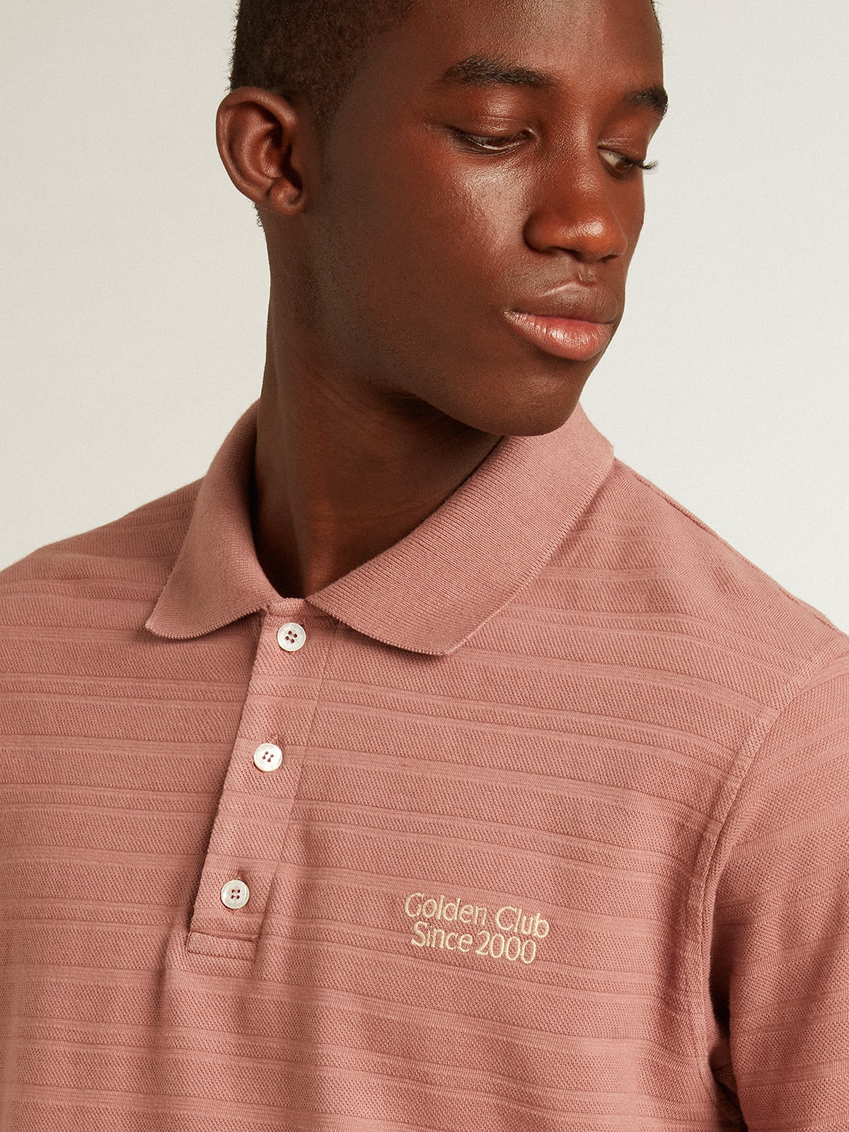 Taupe pink-colored cotton piquet polo shirt| Golden Goose