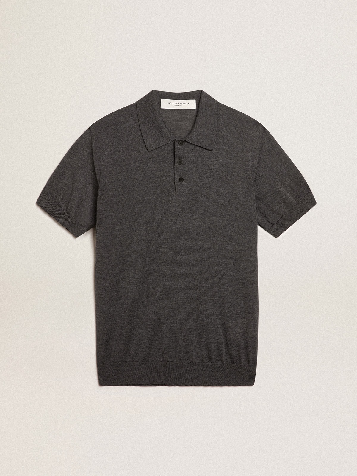 Men's short-sleeved polo shirt in gray merino wool| Golden Goose