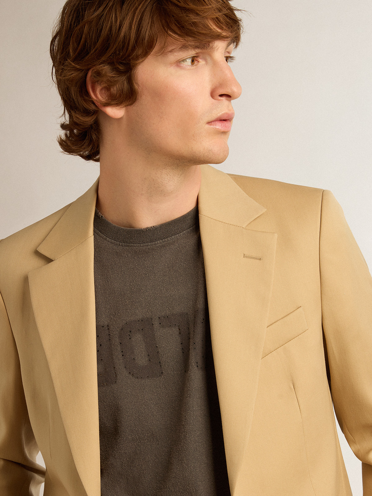 Single-breasted blazer in sand with horn buttons| Golden Goose