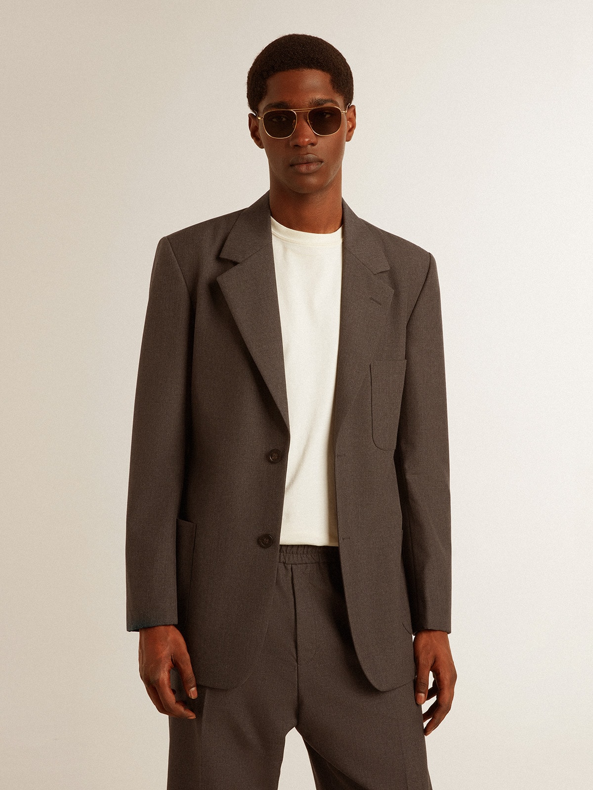 Men's tailored jacket in anthracite gray virgin wool| Golden Goose
