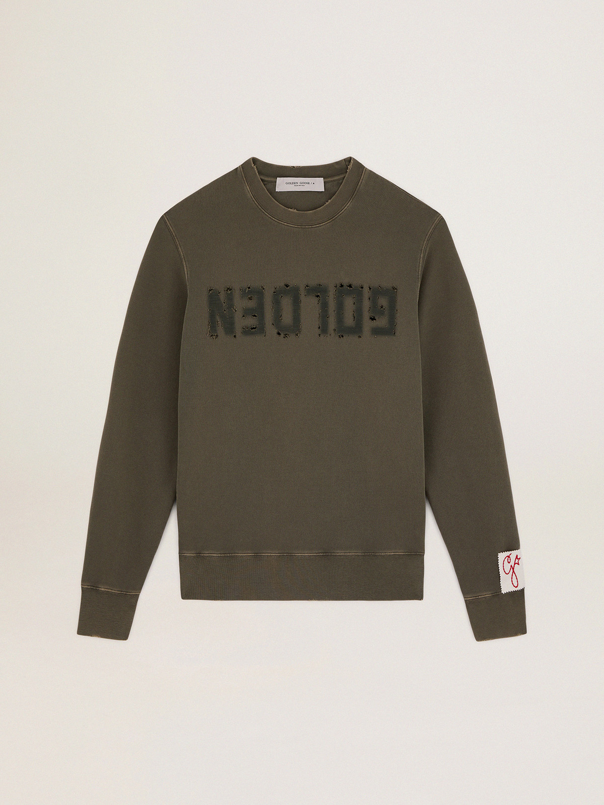 Men's olive green sweatshirt with Golden lettering| Golden Goose