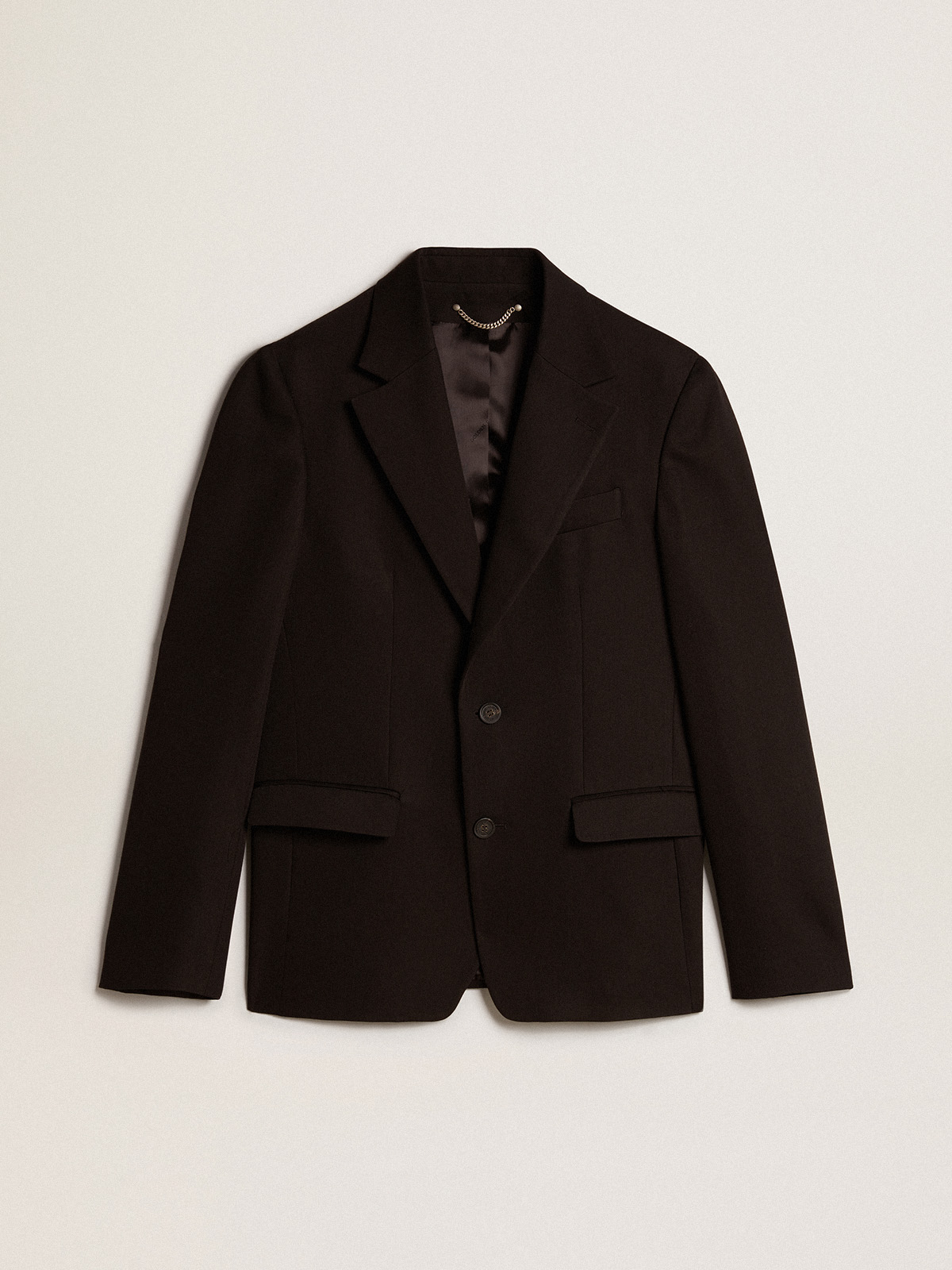 Black wool and viscose blend single-breasted blazer| Golden Goose