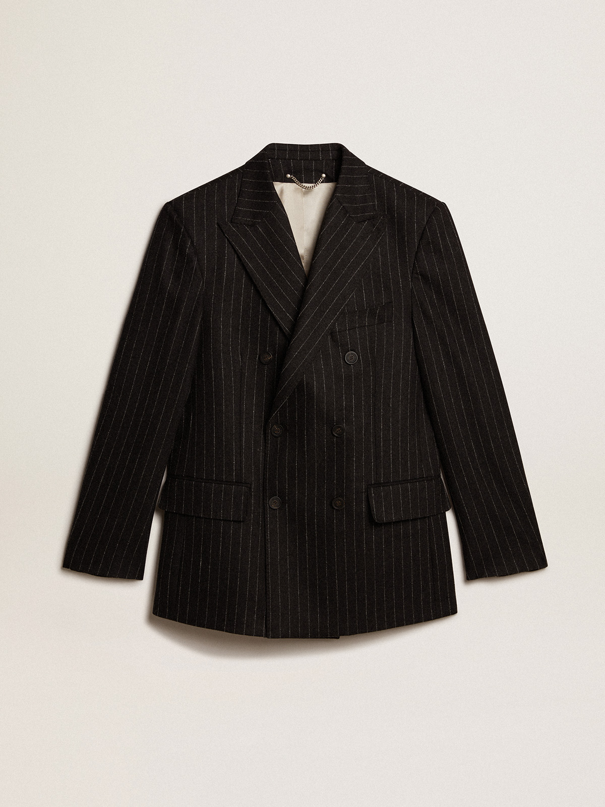 Men's double-breasted blazer in gray melange wool| Golden Goose