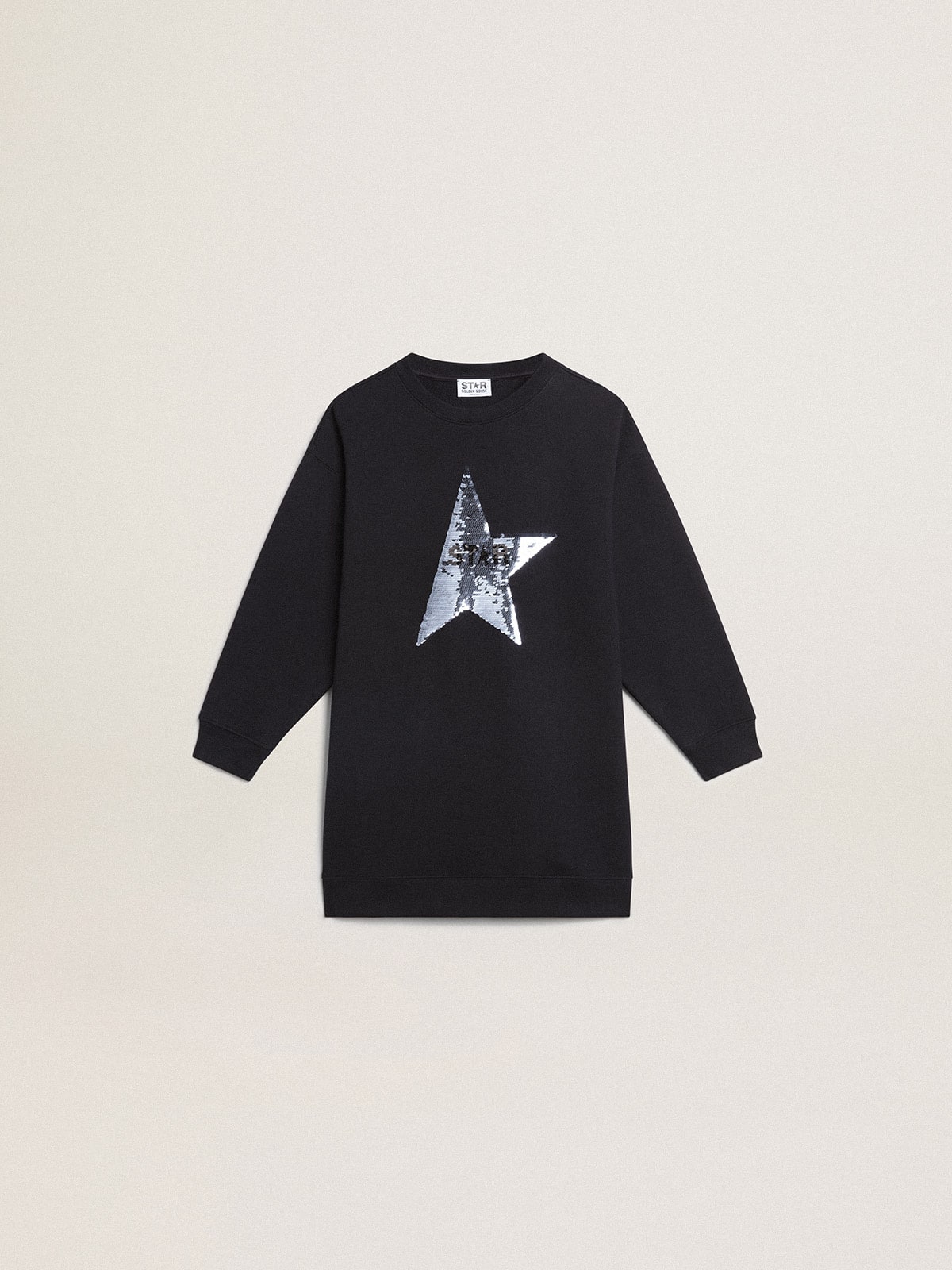 Girls' dark blue sweatshirt dress with sequin star| Golden Goose