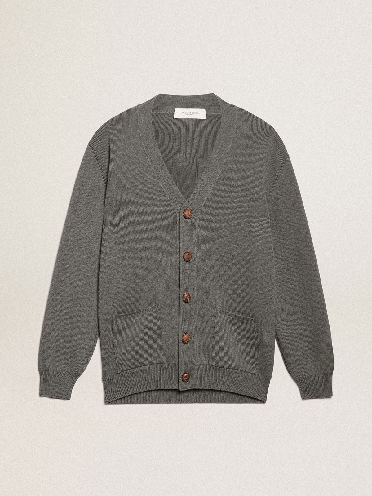 Men's grey cotton cardigan with buttons| Golden Goose