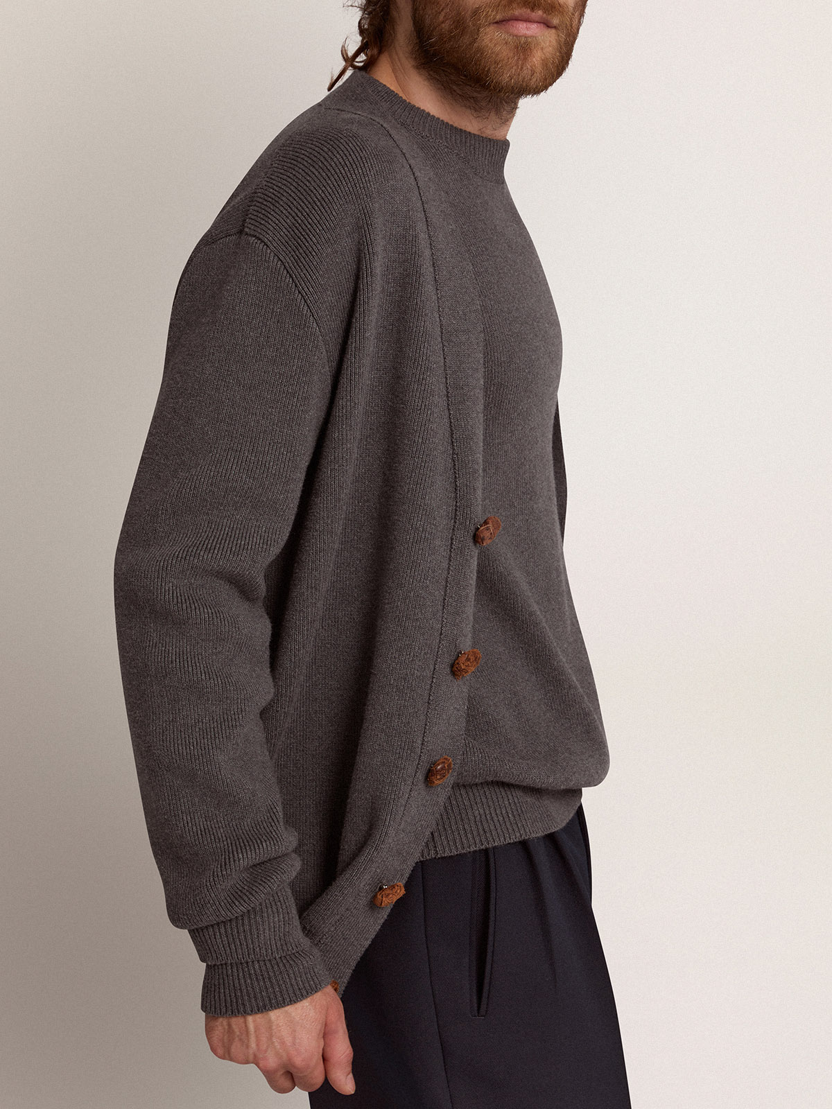 Men's grey cotton cardigan with buttons| Golden Goose