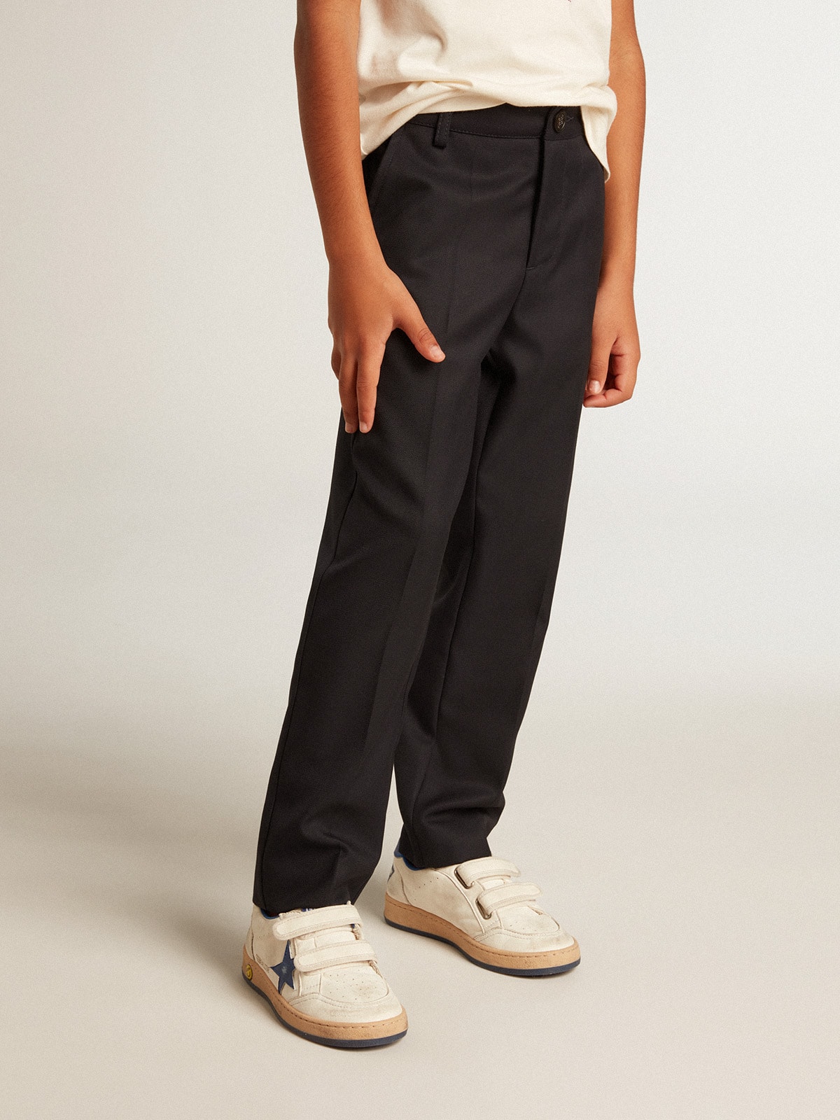 Boys' pants in dark blue wool| Golden Goose