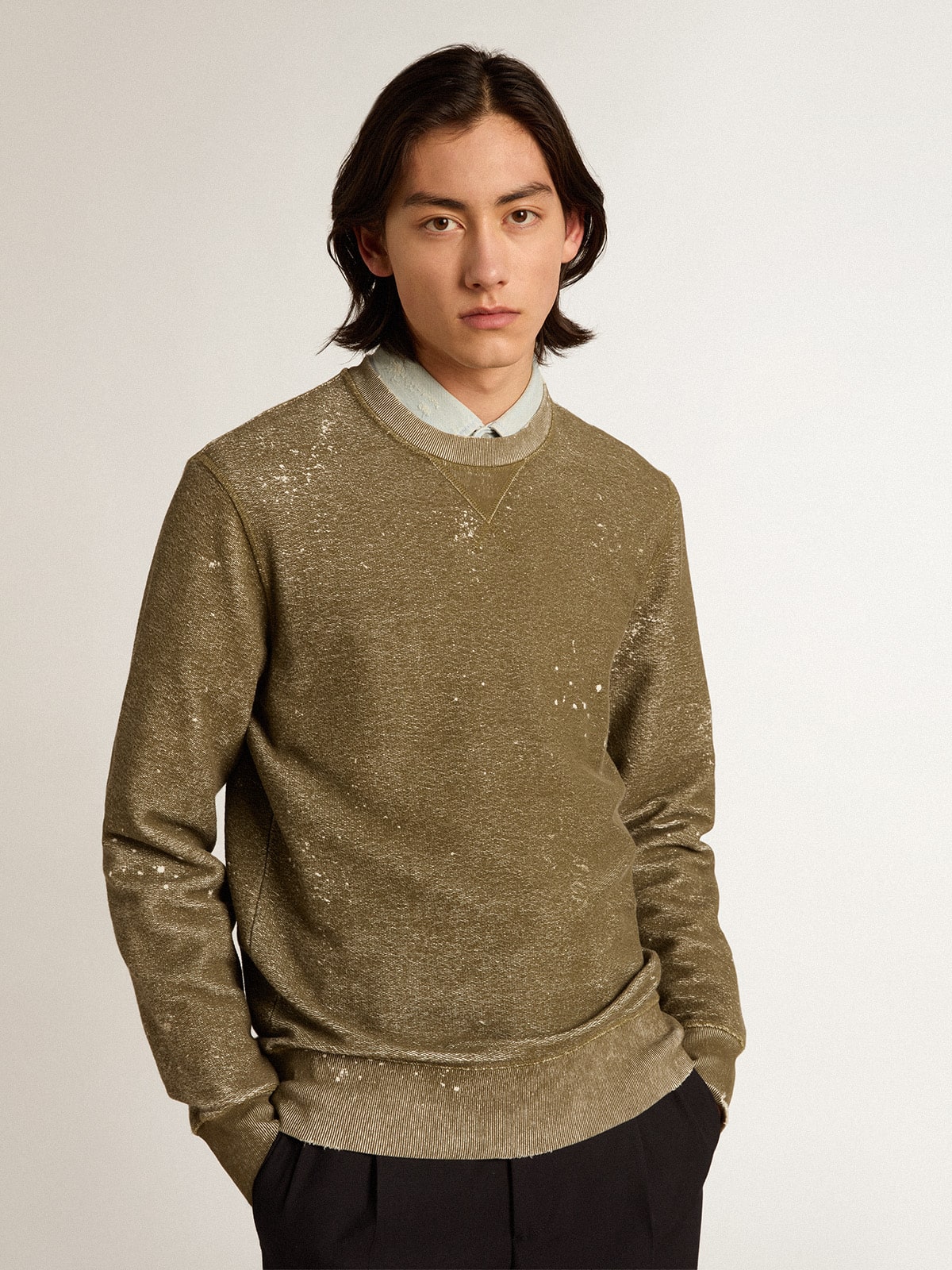 Vintage-effect beech-colored cotton sweatshirt| Golden Goose
