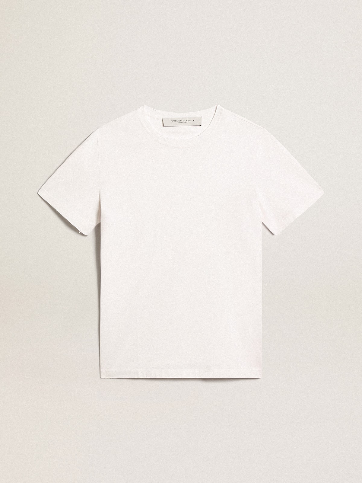 Men's white T-shirt with distressed treatment| Golden Goose