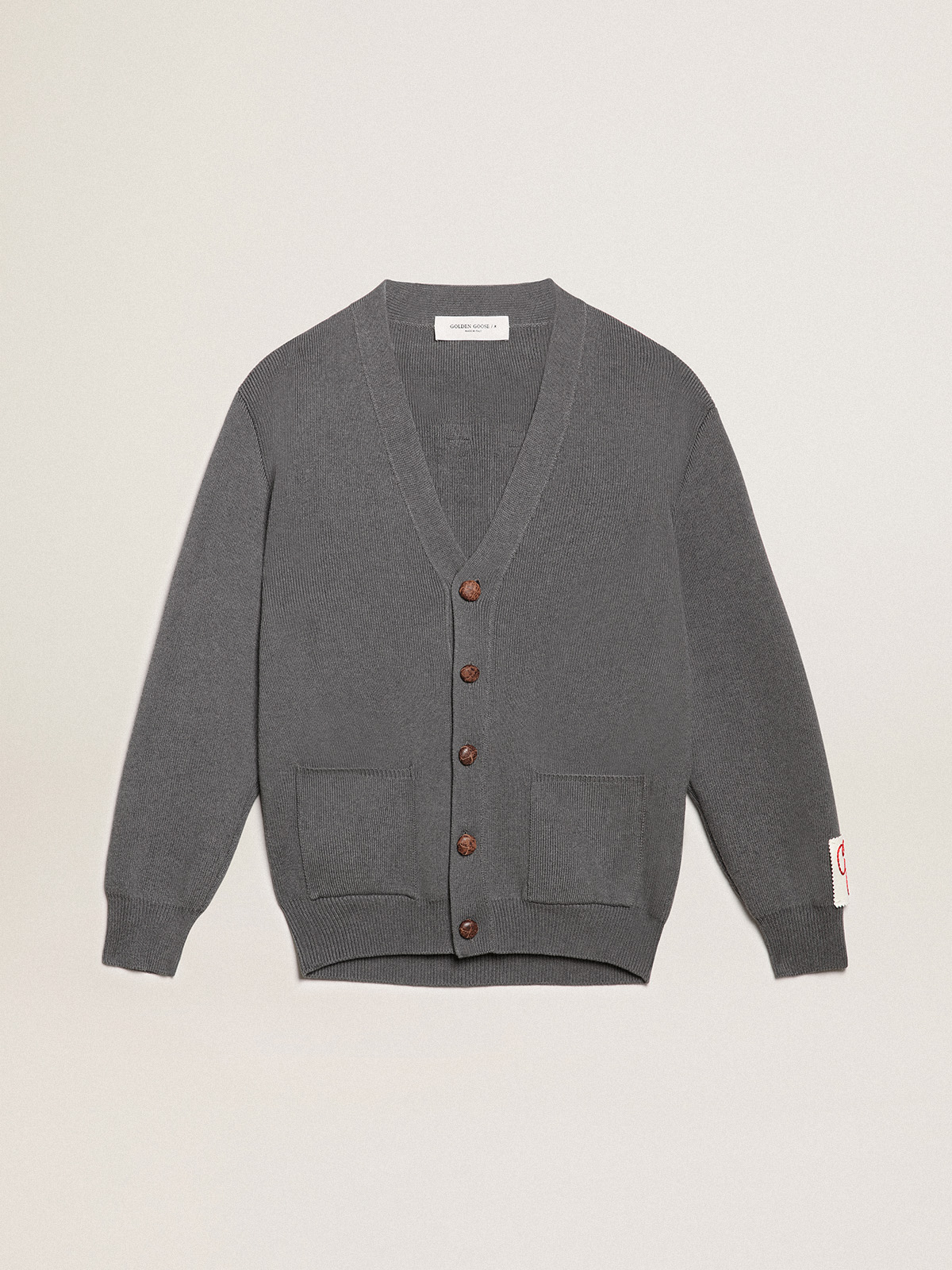 Men's grey cotton cardigan with buttons| Golden Goose