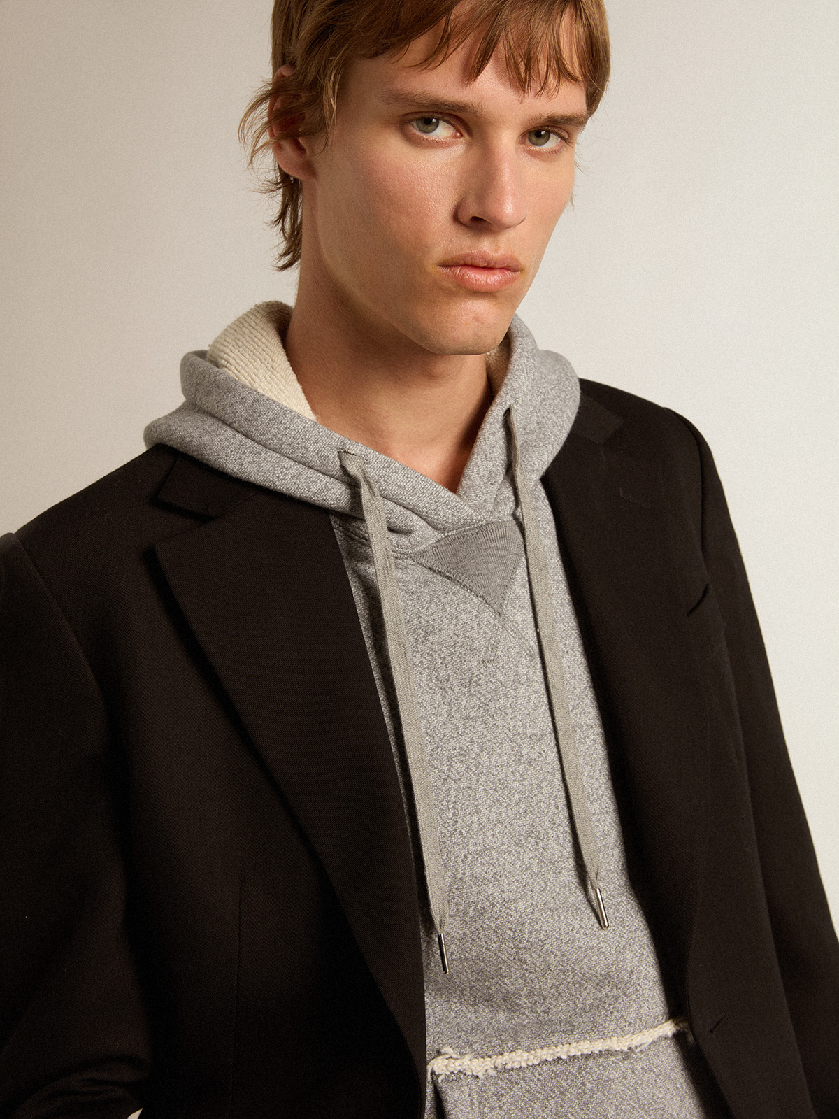 Black wool and viscose blend single-breasted blazer| Golden Goose