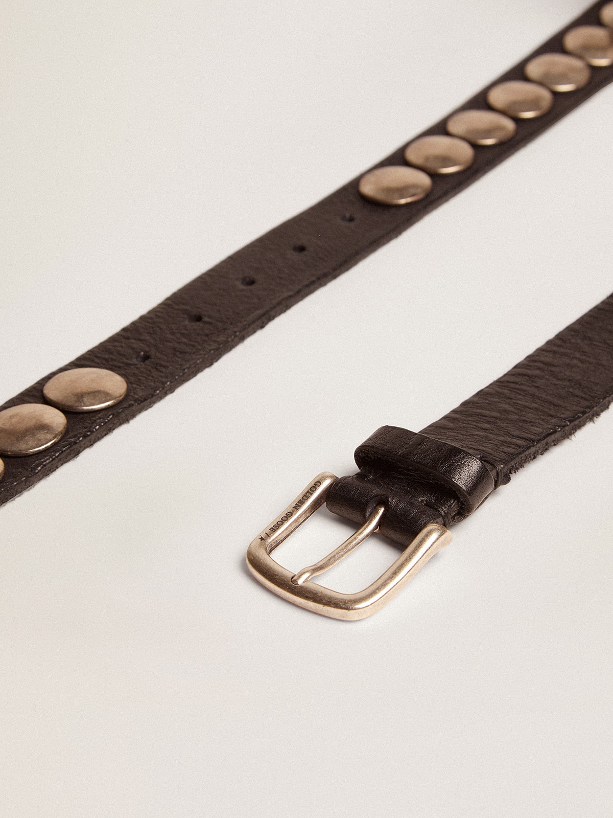 Black Trinidad belt in washed leather with studs| Golden Goose