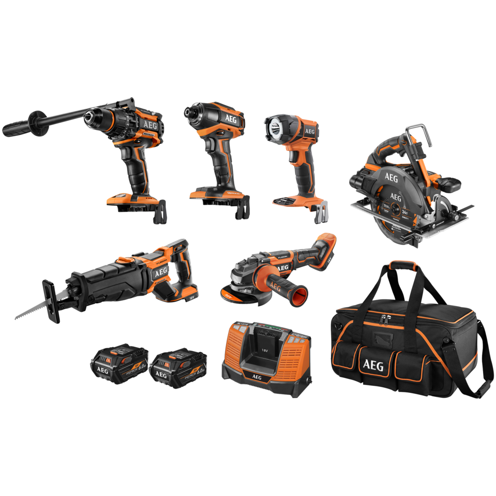AEG 18V 6.0AH 6 PIECE COMBO KIT W/ FUSION & FORCE