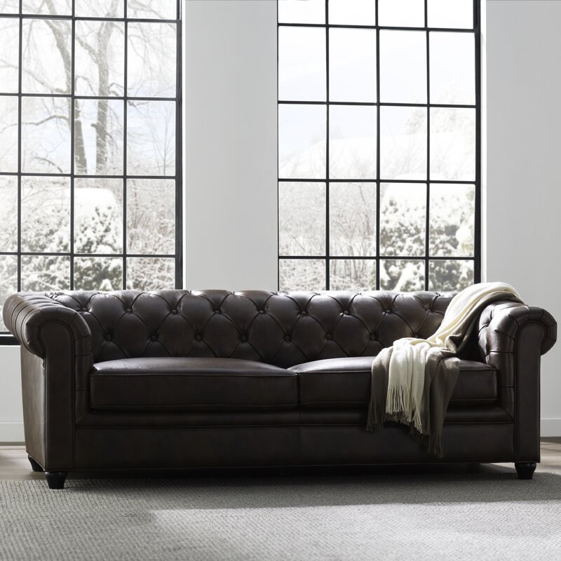 Owen 84a?? Genuine Leather Rolled Arm Chesterfield Sofa