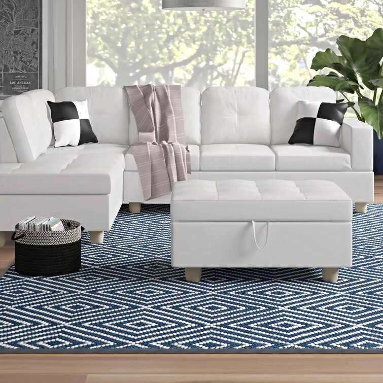 Wilhelmine 103.5 Wide Faux Leather Sofa & Chaise With Ottoman