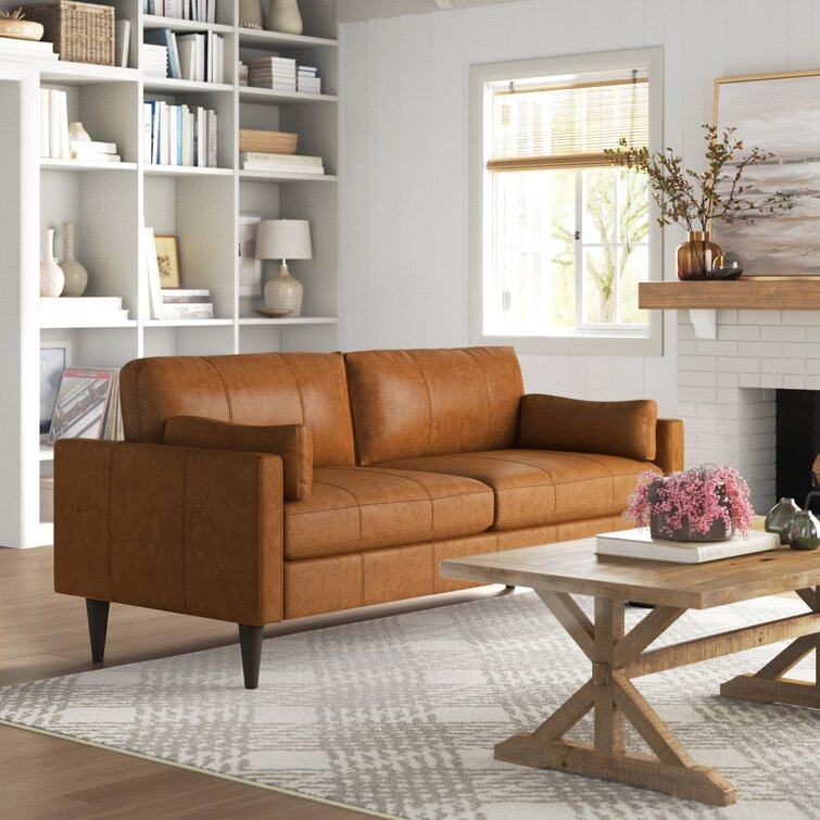 Gaia 81a?? Genuine Leather Square Arm Sofa
