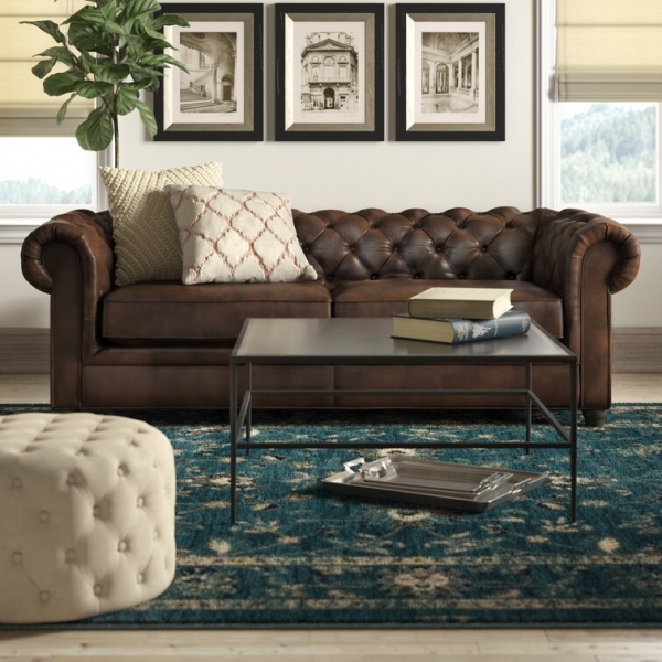 Owen 84a?? Genuine Leather Rolled Arm Chesterfield Sofa