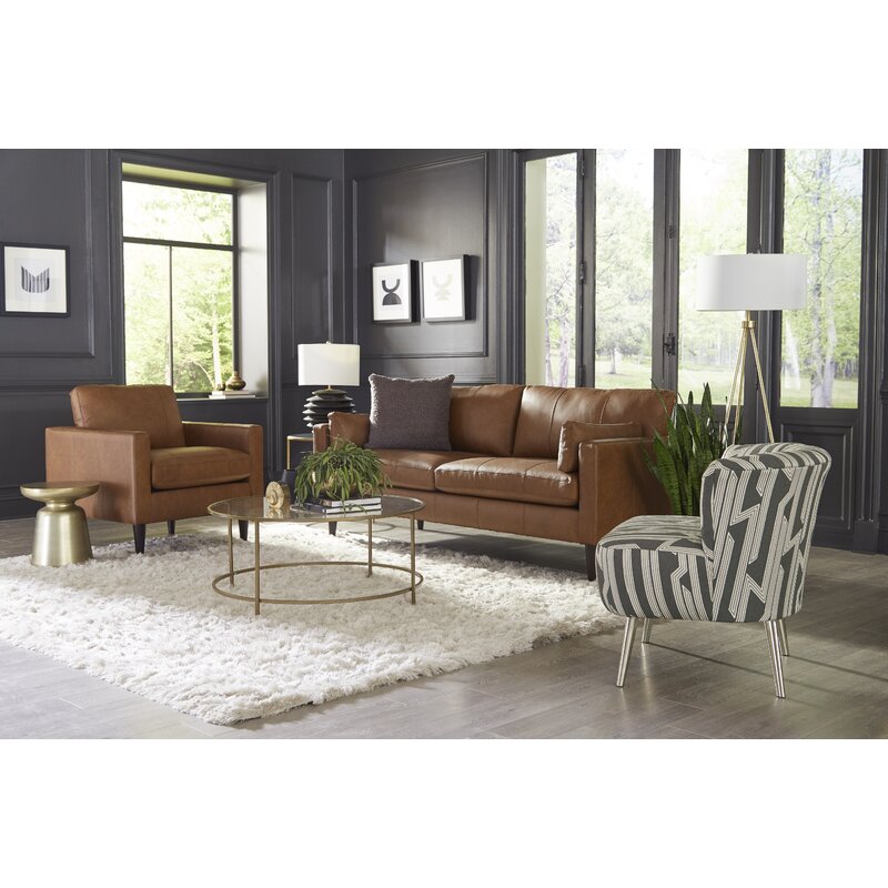Gaia 81a?? Genuine Leather Square Arm Sofa