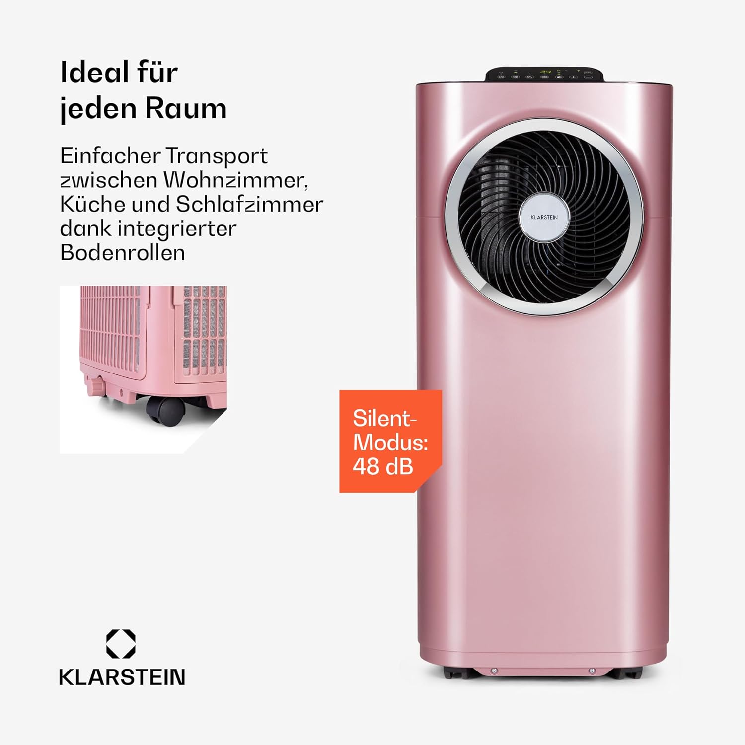 Klarstein portable air conditioner with exhaust pipe, 5-in-1 air conditioner(Rose gold)