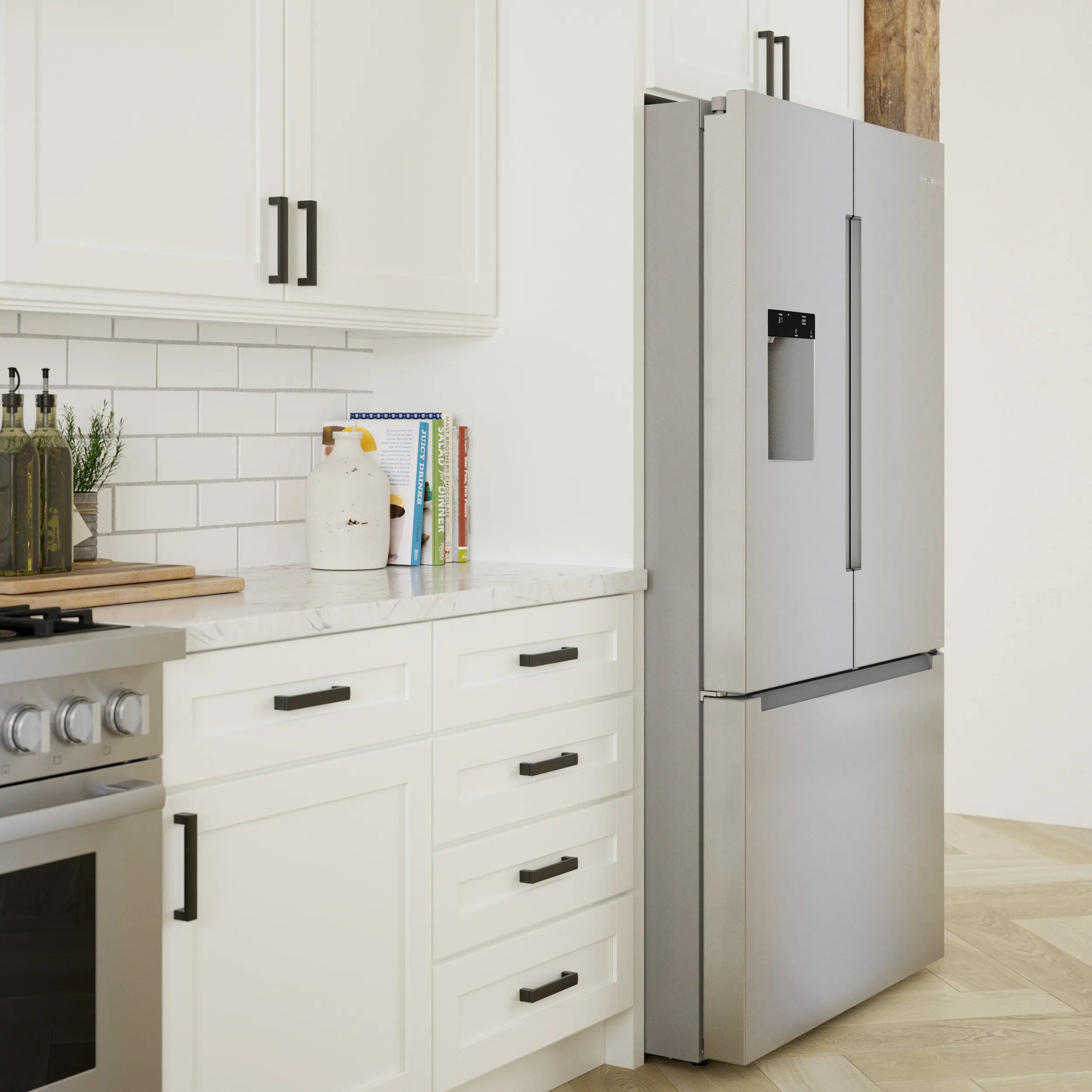 Bosch B36FD10ENS 100 Series French Door Bottom Mount Refrigerator 36'' Stainless steel (with anti-fingerprint), Total No Frost