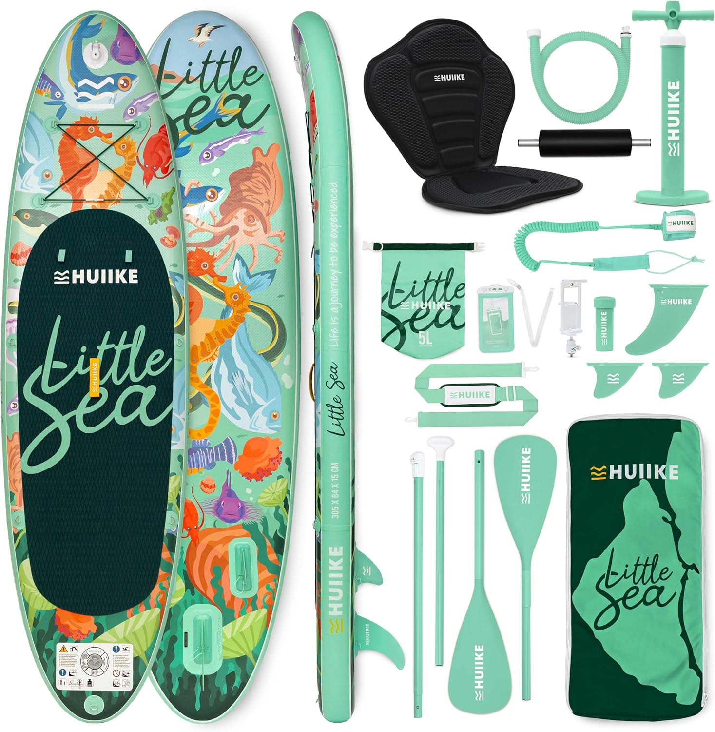 HUIIKE Stand Up Paddling Board mit Zubehör, Paddel, Finnen, Pumpe. Paddle Sup Board Aufblasbar Hohe Stabilität und Widerstandsfähigkeit. 305 × 84 × 15 cm, Belastbar bis 130 kg