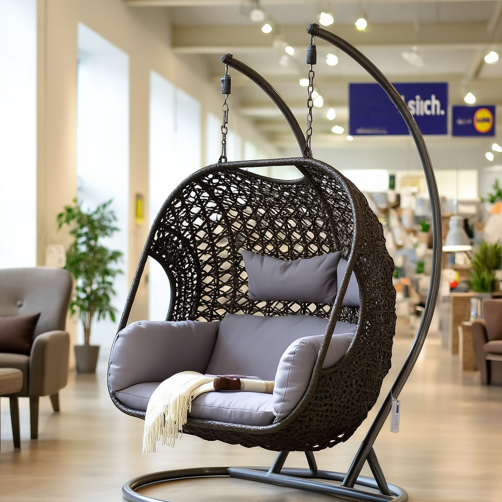 2025 Patio Wicker Swing Chair With Stand Rain Cover Included