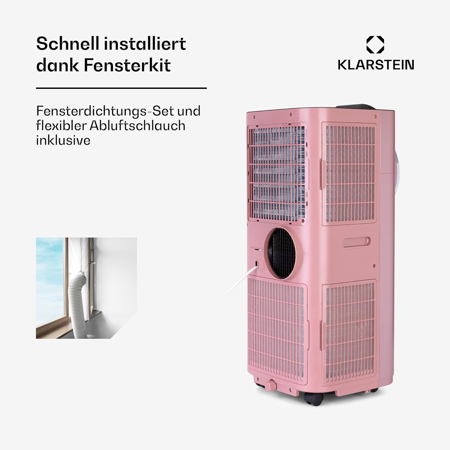 Klarstein portable air conditioner with exhaust pipe, 5-in-1 air conditioner(Rose gold)