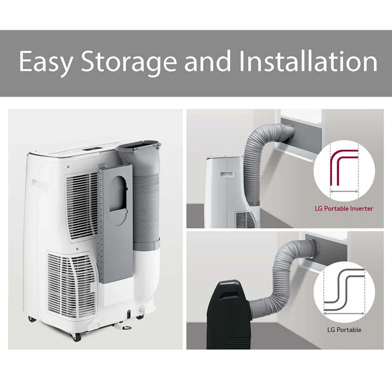 LG 10,000 BTU Dual Inverter Portable Air Conditioner, 220V, Cools up to 450 Sq. Ft. with Timer, Wi-F and Remote in White