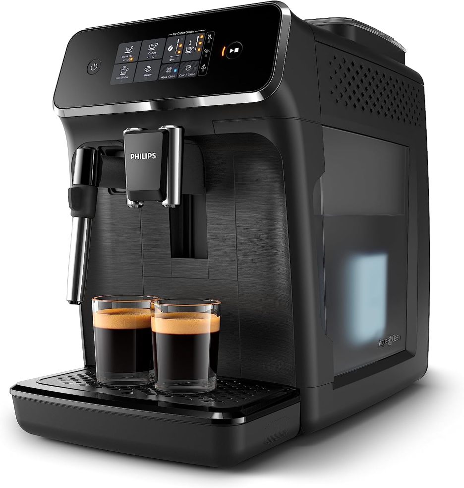 Philips 2200 Series fully automatic espresso machine - classic milk frother, 2 coffee varieties, intuitive touch display, black, (EP2220/14)