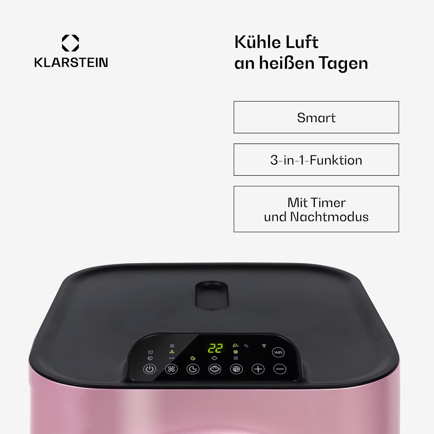 Klarstein portable air conditioner with exhaust pipe, 5-in-1 air conditioner(Rose gold)