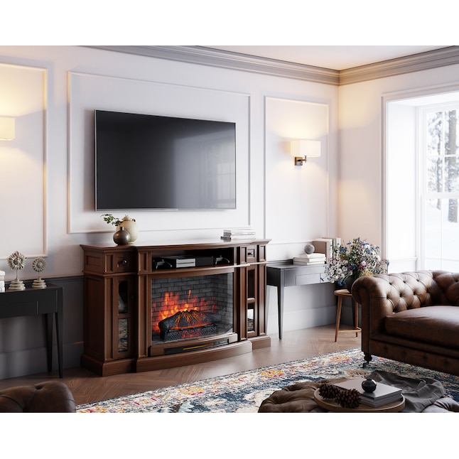 68-in W Mahogany Infrared Quartz Electric Fireplace