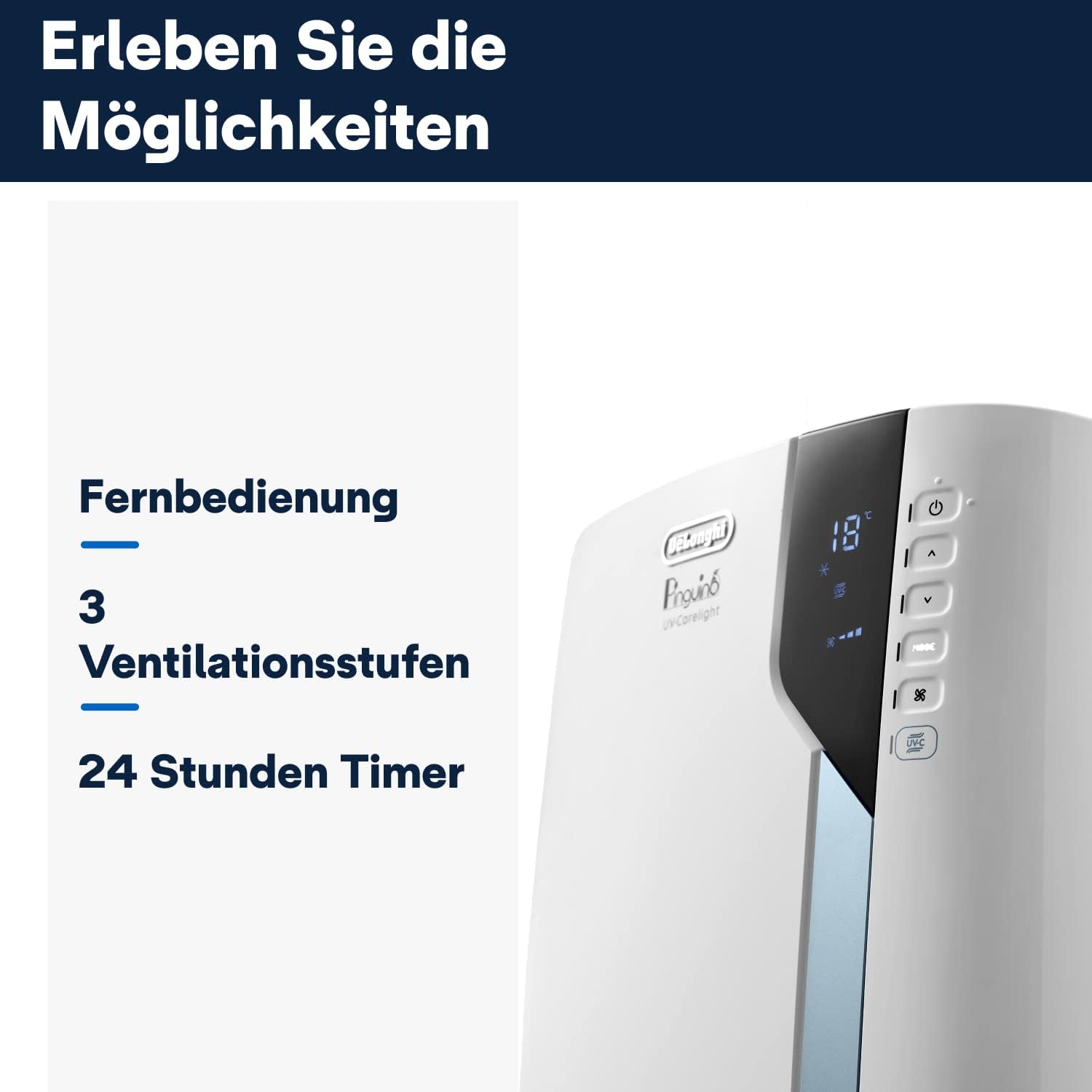 De'Longhi Pinguino PAC EX UV-Carelight, mobile air conditioner with EcoRealFeel