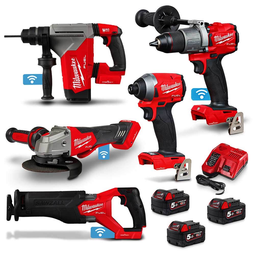 MILWAUKEE 18V FUEL™ONE-KEY™Brushless 5 Piece 3 x 5.0Ah Combo Kit M18ONEPP5B2503B
