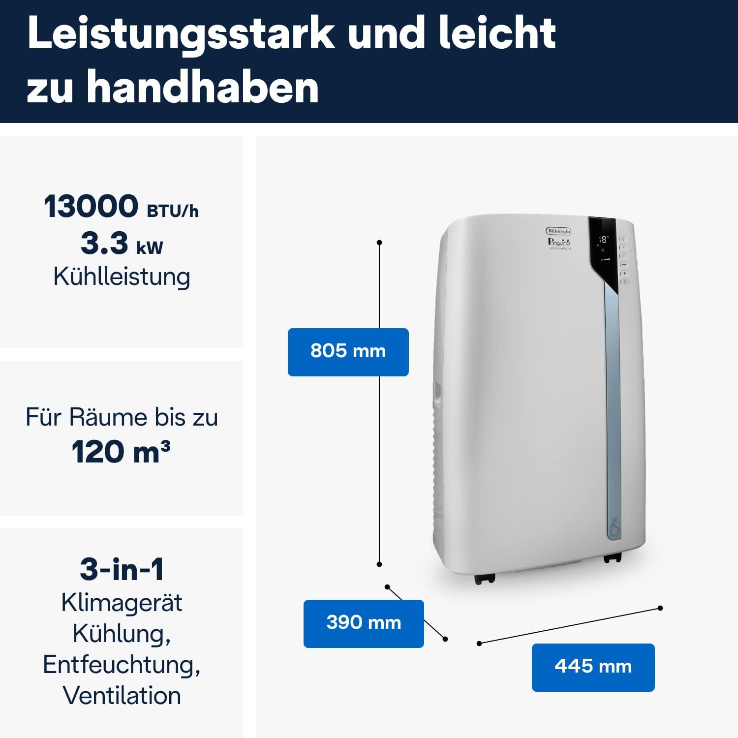 De'Longhi Pinguino PAC EX UV-Carelight, mobile air conditioner with EcoRealFeel