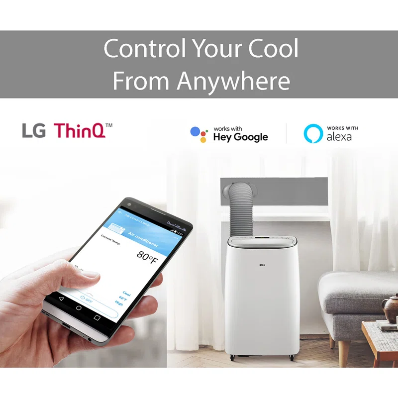 LG 10,000 BTU Dual Inverter Portable Air Conditioner, 220V, Cools up to 450 Sq. Ft. with Timer, Wi-F and Remote in White