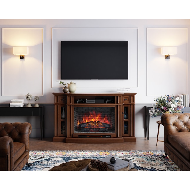 68-in W Mahogany Infrared Quartz Electric Fireplace
