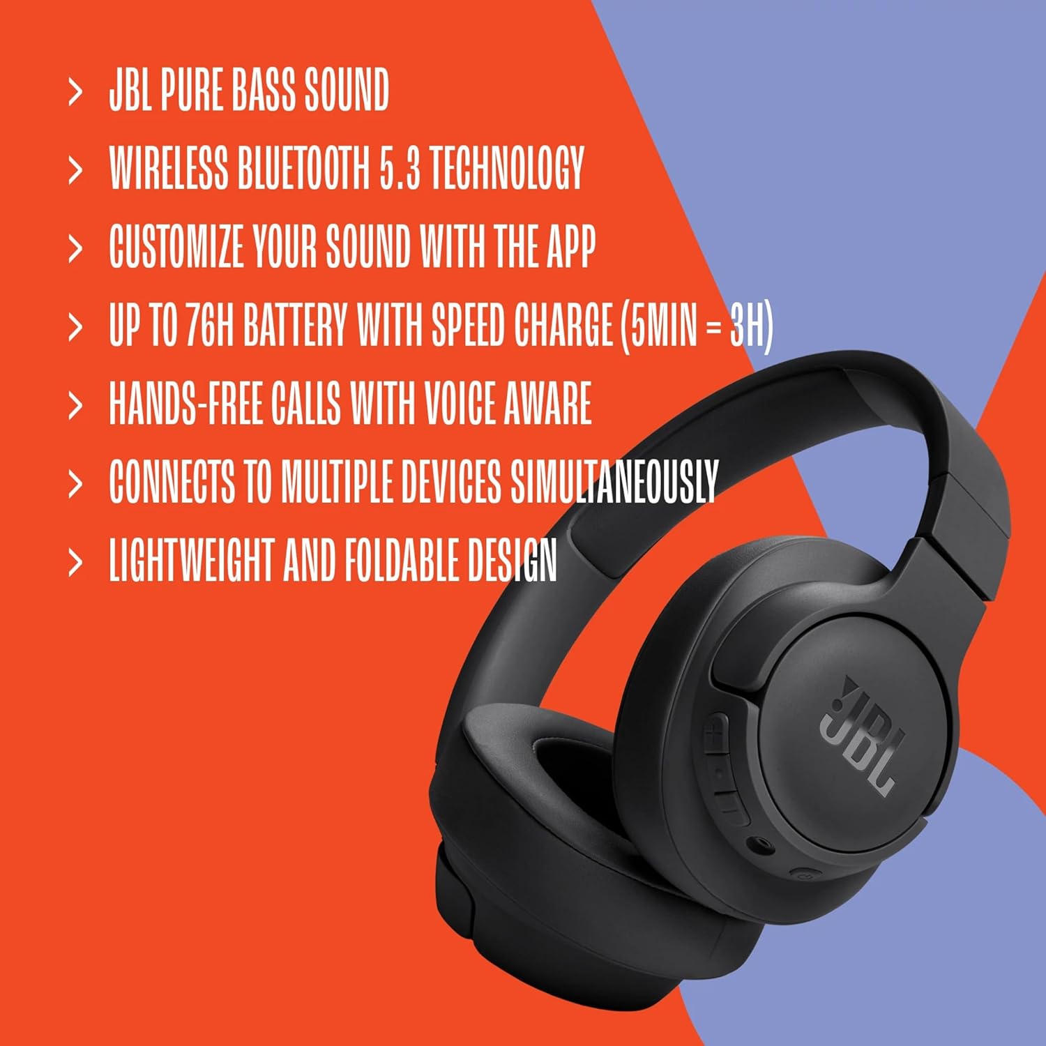 720 BT Wireless Over-Ear Headphones with Pure Bass Sound, Bluetooth 5.3, Hands-Free Calls, Audio Cable and 76-Hour Battery Life, White