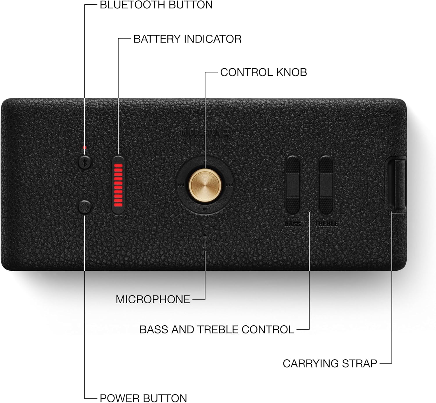 Marshall Middleton II Bluetooth Portable Speaker, 30+ hours of portable playtime, waterproof IP67 - Black & Brass