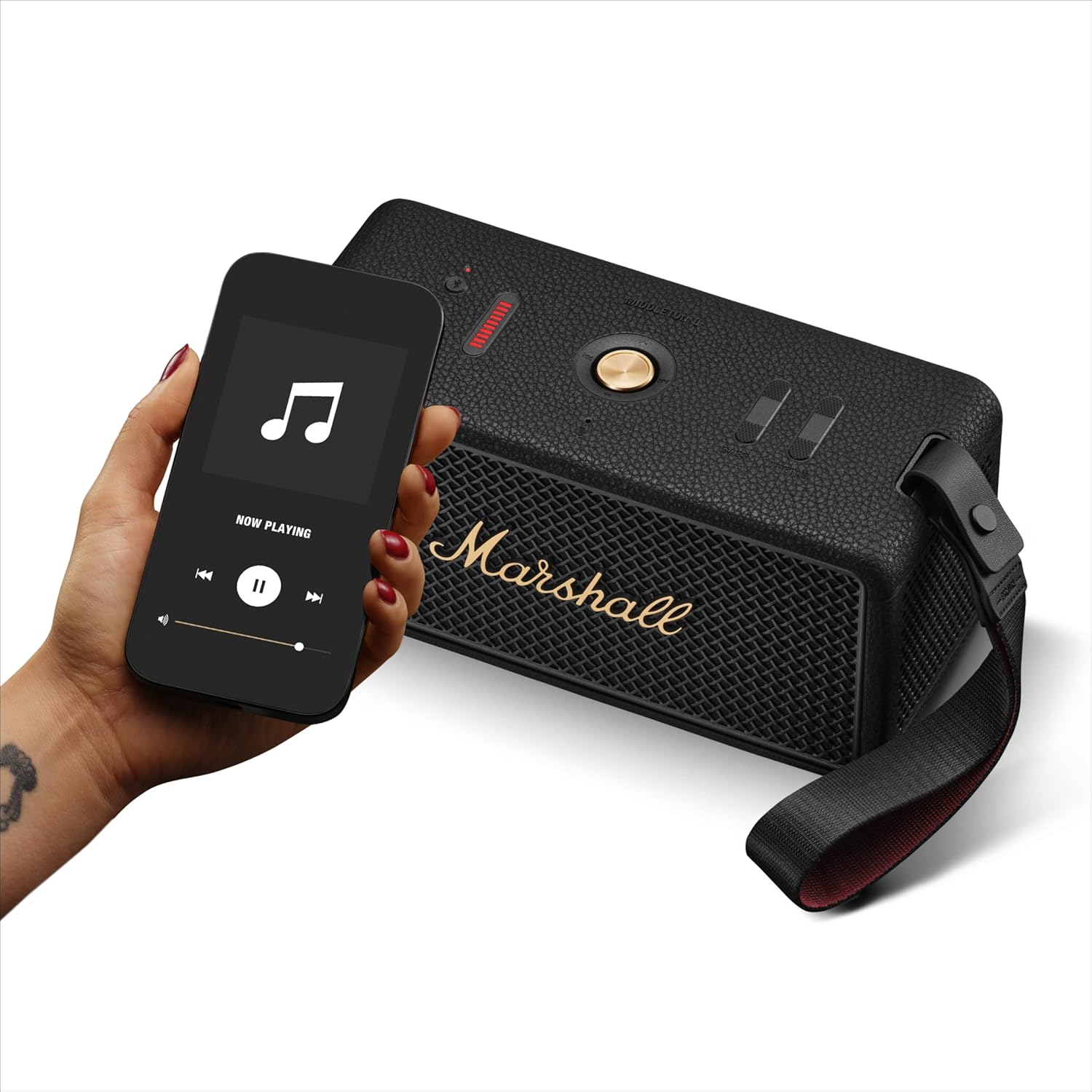 Marshall Middleton II Bluetooth Portable Speaker, 30+ hours of portable playtime, waterproof IP67 - Black & Brass