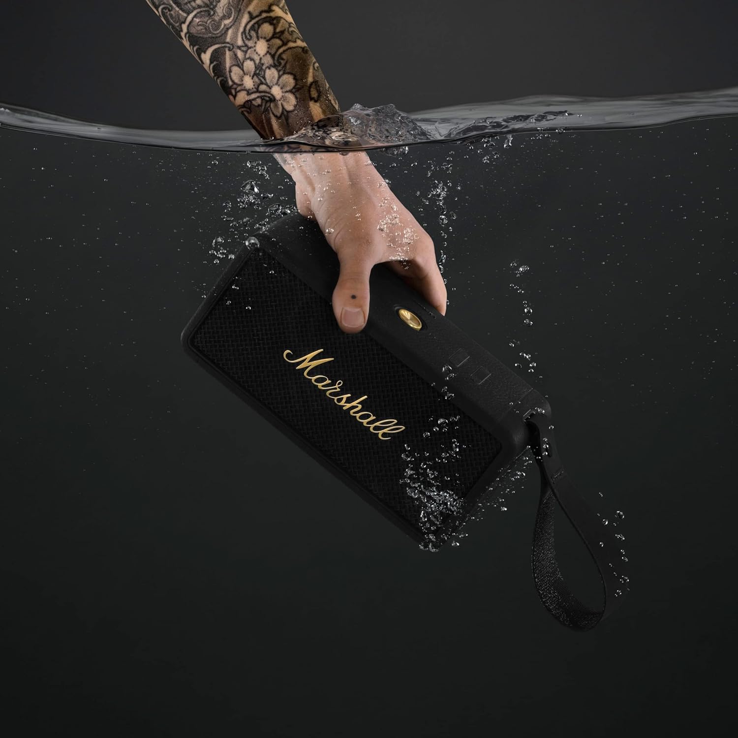 Marshall Middleton Bluetooth Wireless Portable Speaker, 20+ hours of portable playtime, IP67 water resistance - Black & Brass