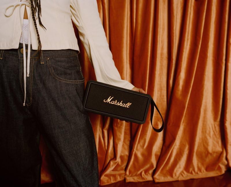 Marshall Middleton Bluetooth Wireless Portable Speaker, 20+ hours of portable playtime, IP67 water resistance - Black & Brass