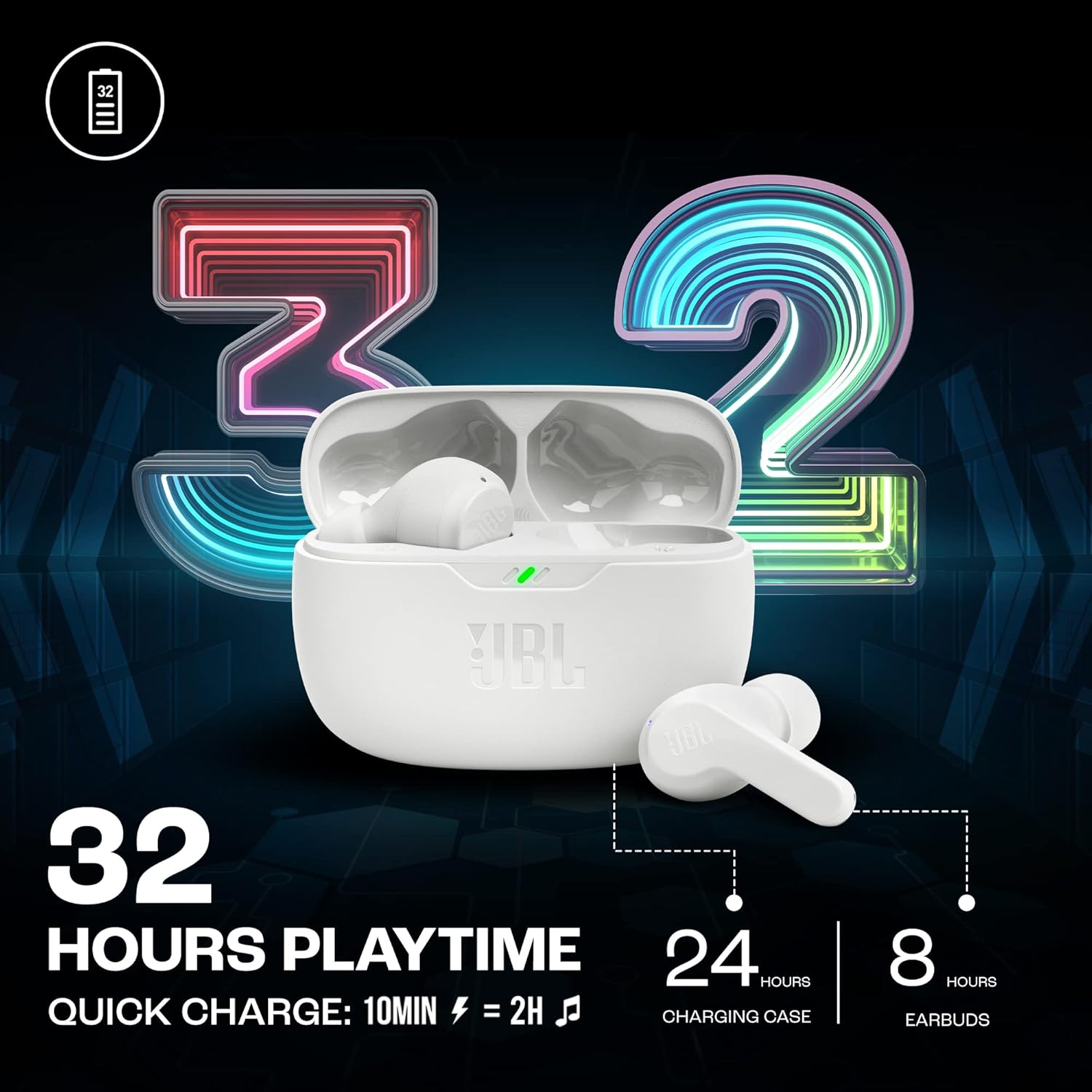 YBL Wave Beam In-Ear Wireless Earbuds with IP54 and IP2 Waterproofing, Hands-Free Calling and 32-Hour Battery Life, White