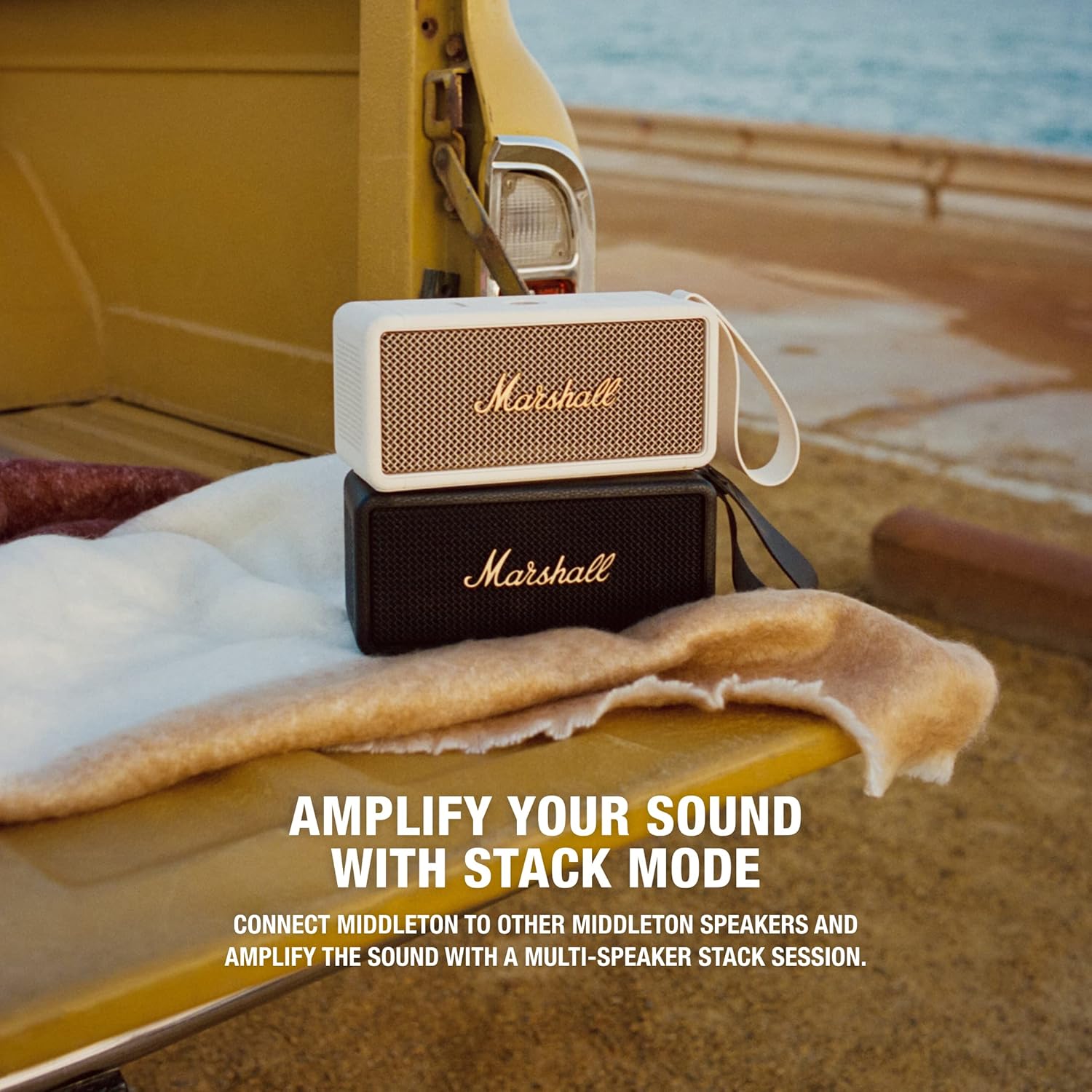 Marshall Middleton Bluetooth Wireless Portable Speaker, 20+ hours of portable playtime, IP67 water resistance - Black & Brass